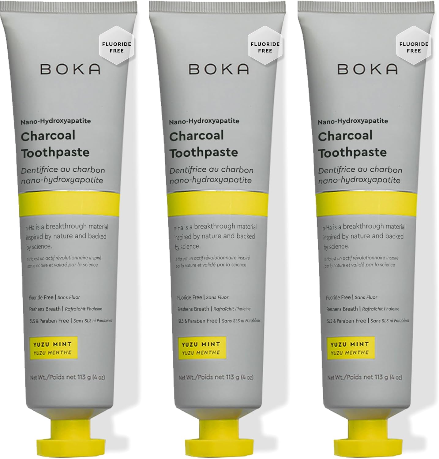 Boka Fluoride Free Toothpaste, Nano Hydroxyapatite Toothpaste, Appropriate for Sensitive Teeth - for Adult, Kids Oral Care - Yuzu Mint Flavor, 4 Fl Oz 3Pk US Manufactured