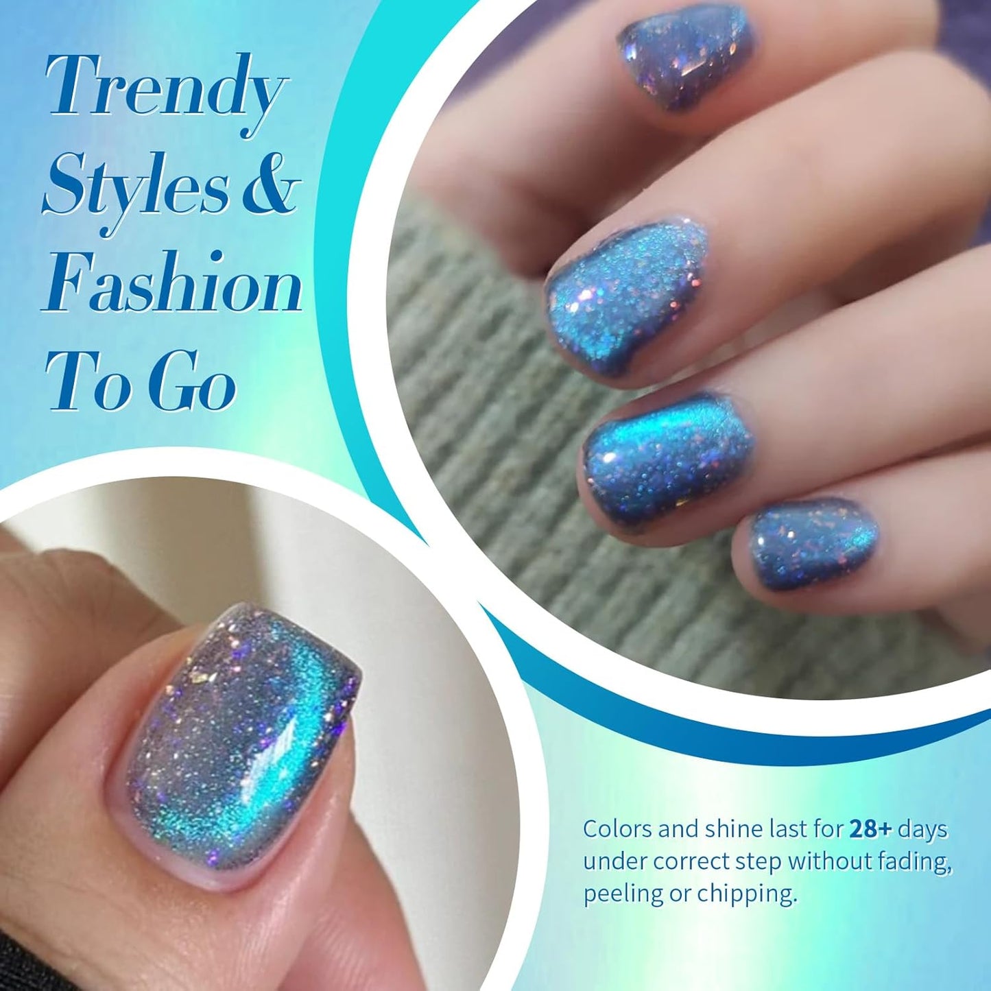 BORN PRETTY Blue Cat Magnetic Eye Gel Nail Polish Shimmer Glitter Holographic Aurora Blue Magnetic Gel Polish Nail Art Manicure DIY at Home 15ML