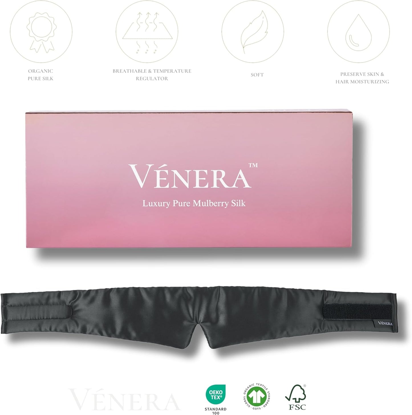 Silk Eye Mask - 100% Pure Mulberry 22 Momme Silk Sleep Mask, Adjustable Sleep Mask for Women and Men (Adjustable, Cloud Black)