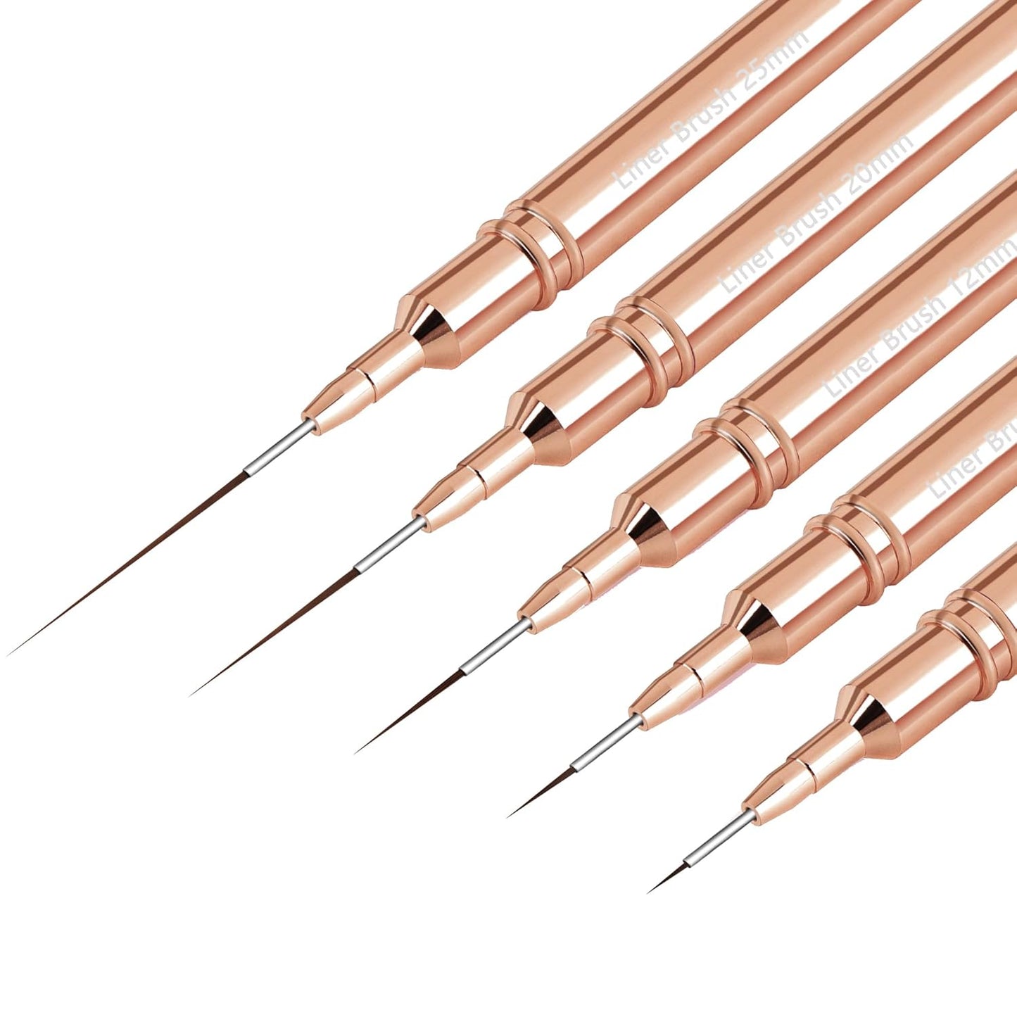 Metallic Nail Art Brushes, 5Pcs Nail Art Liner Brushes, Painting Art Design Brush Set Nail Dotting Drawing Tool for Long Lines, Thin Details, Fine Drawing Sizes 4/8/12/20/25mm, Rose Gold