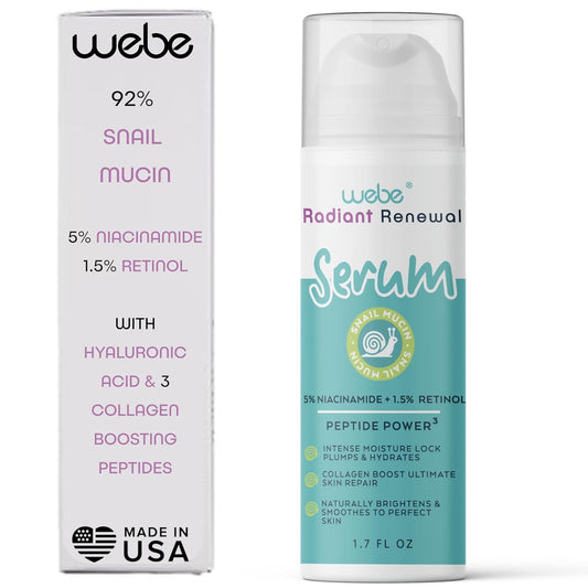 WEBE Naturals Snail Mucin Retinol 1.5% Radiant Renewal Serum | Niacinamide 5%, Vitamin C, Peptide Booster, Hyaluronic Acid & Zinc PCA | Anti-Aging Plumping Intense Moisture Lock, Glowing Smooth Skin
