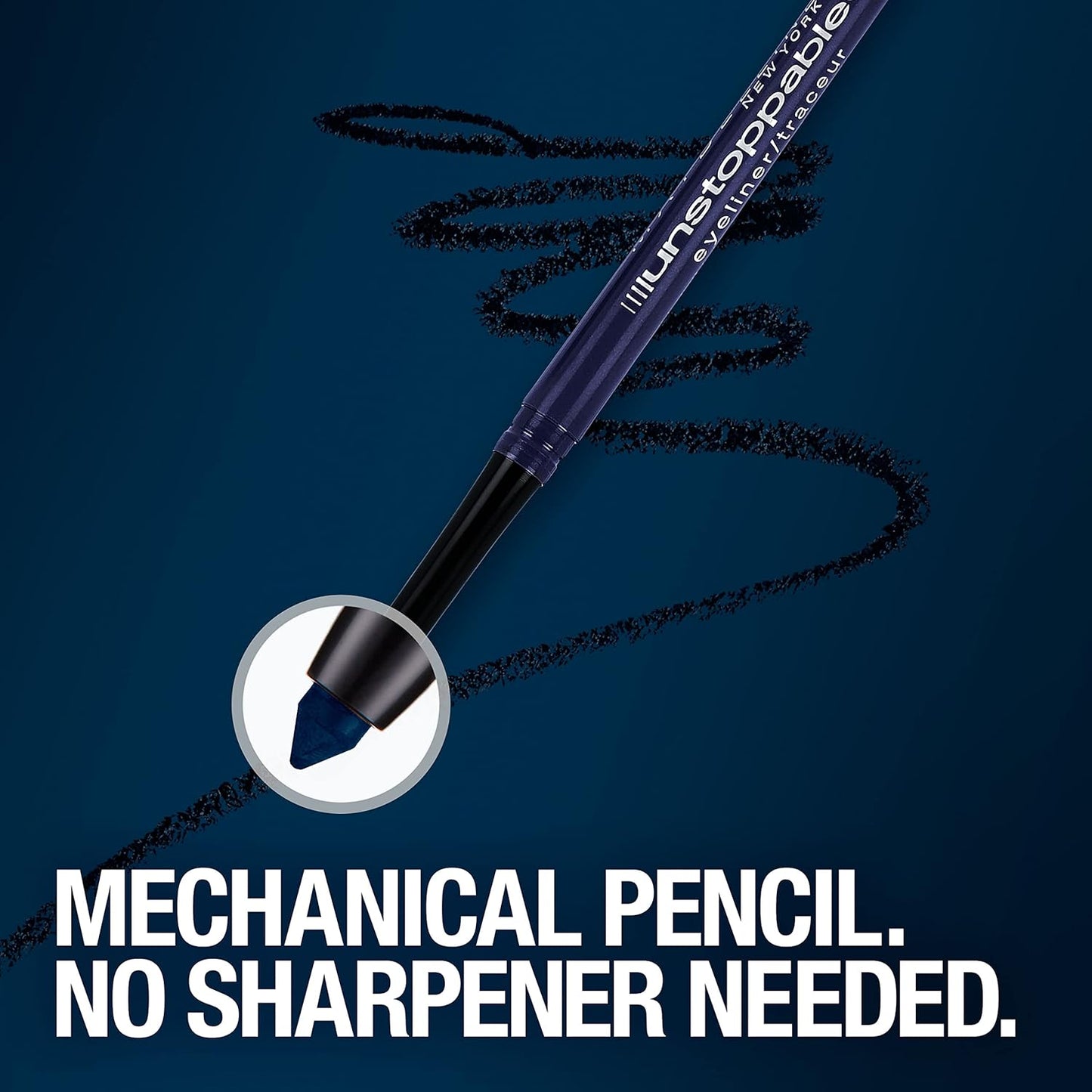 Maybelline Unstoppable Waterproof Mechanical Black Eyeliner Pencil, Easy to Apply, Smooth Glide, Up to 24 Hour Wear, Onyx