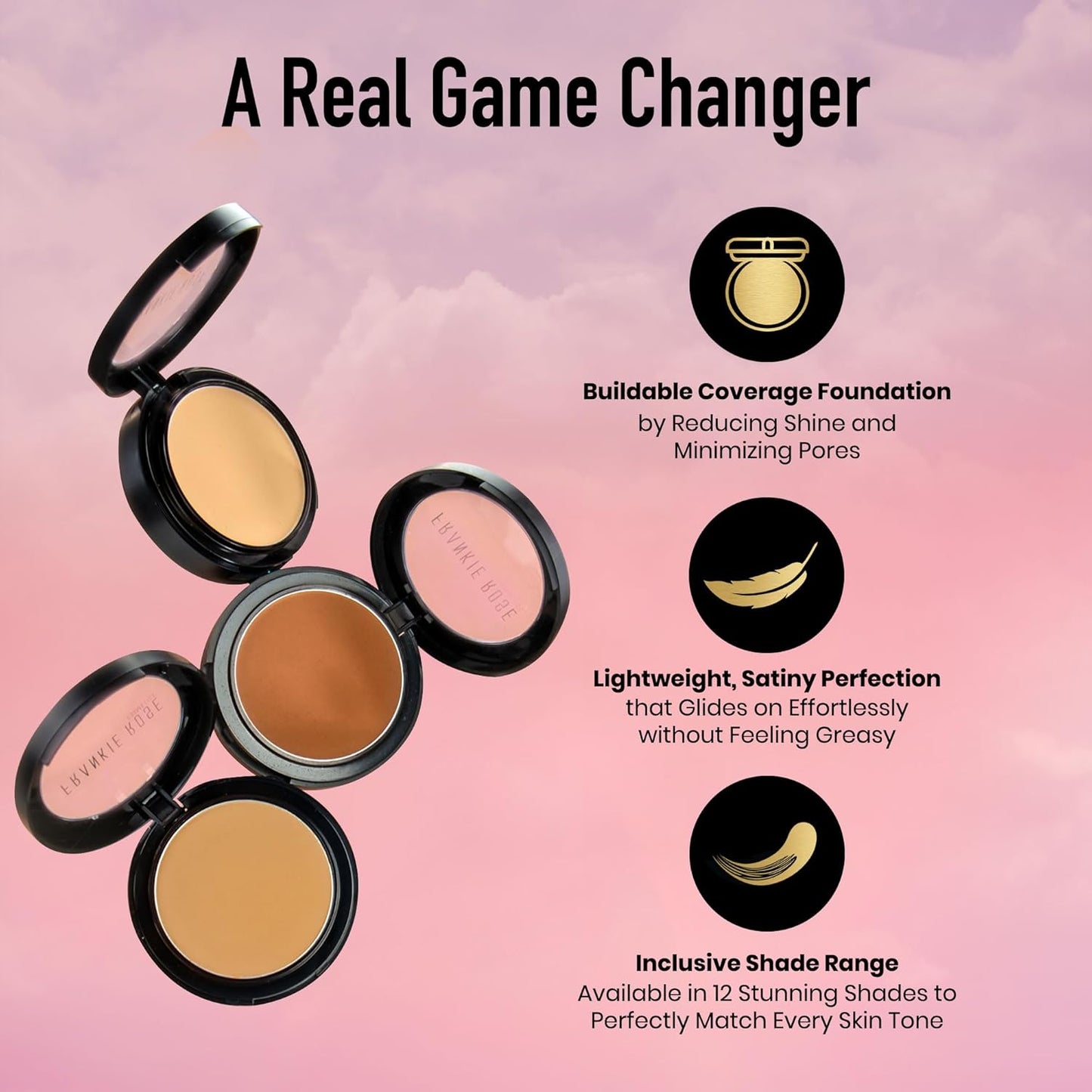 Frankie Rose Cosmetics Powder Foundation – Full Coverage Face Powder For Pores & Imperfections, Evens Out Skin Tone & Shine-Control | 58 Grams (Cream Puff)