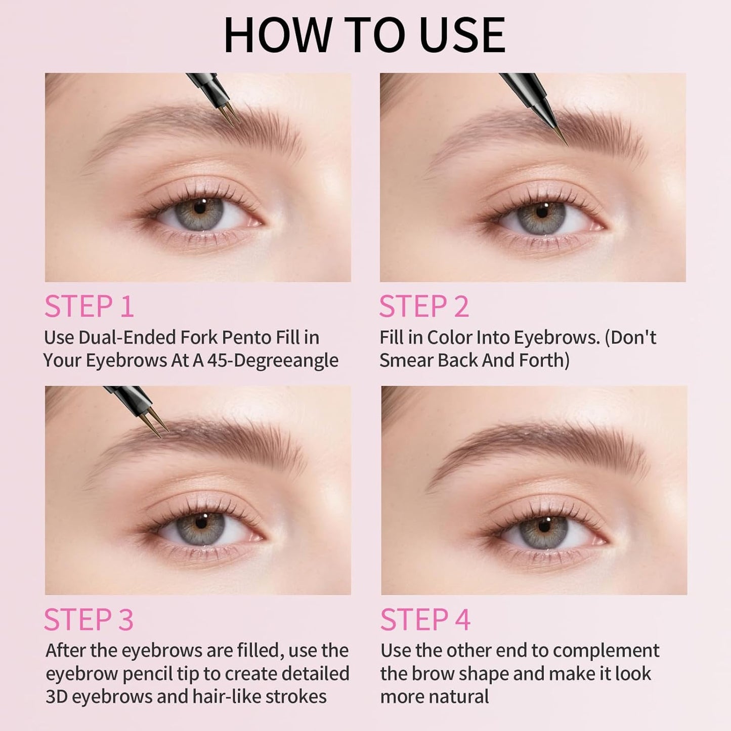 Microblading Eyebrow Pencils for Women - Eyebrow Pen 2-in-1 Dual-Ended Eye Brow Pencil with Precise 2-Fork-Tip & Brush-Tip Waterproof Eyebrow Pen for Hair-Like Brows, Last All Day, Black Brown