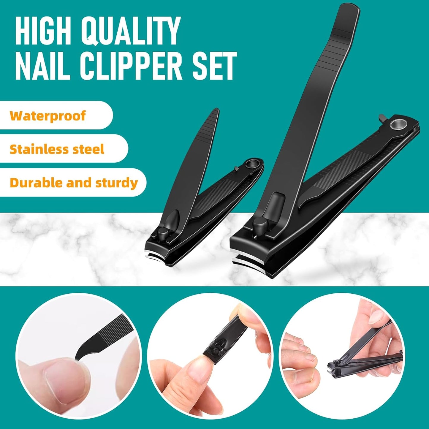 Nail Clippers Set, Heavy Duty Black Matte Stainless Steel nail Clipper with Nail File,Fingernail and Toenail Clipper Cutters, Nail Clipper Tools for Men & Women,Christmas Best Gift Tin Case