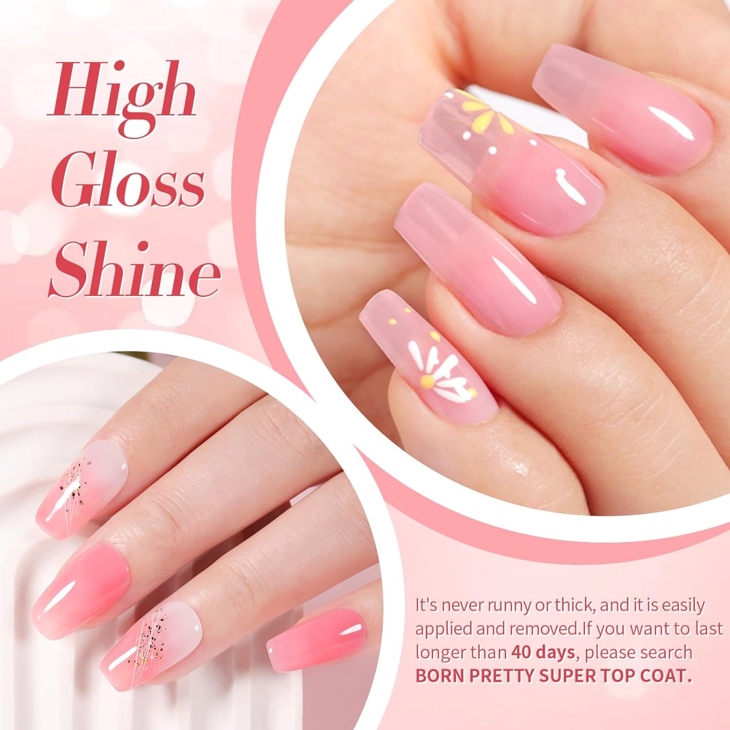 Born Pretty Jelly Gel Nail Polish Sheer Pink Gel Nail Polish Crystal Transparent Milky Gel Polish Kit Nail Art Varnish Collection Gift Set 7ML 6PCS