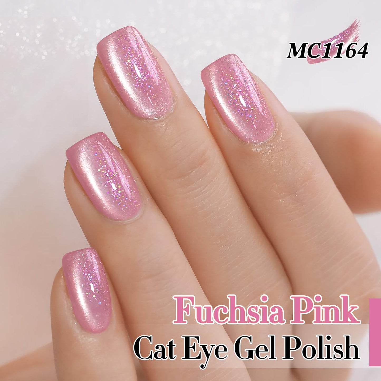 Double Rhythm 0.5 Oz Cat Eye Gel Polish with Magnet Same Color Same Bottle Holographic Glitter Shimmer Translucent Color Salon 15 ML Magnetic Nail Art (Mermaid Pink-MC1164)