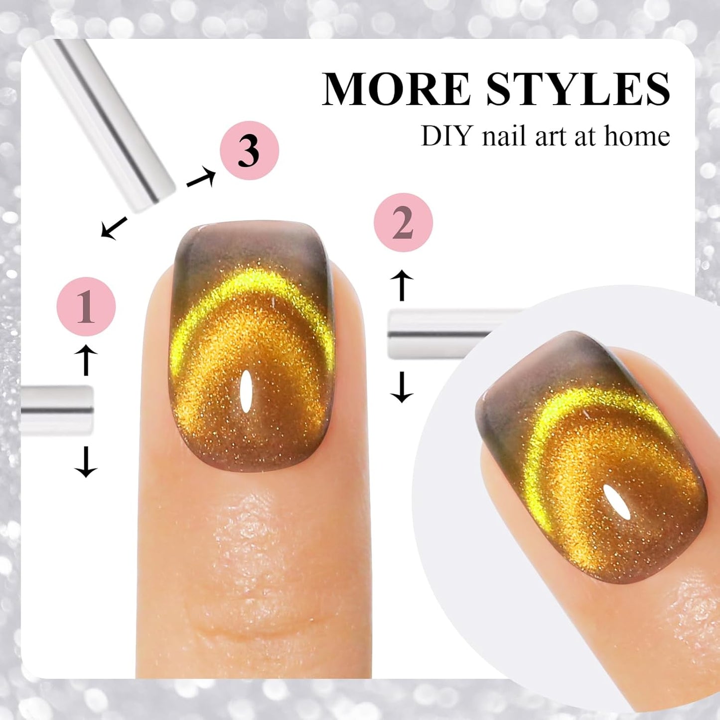 Imtiti Smile Gold Green Color Gel Nail Polish, 0.5fl oz Dopamine Cat Eye Spring Summer UV Nail Polish with Magnetic Stick, 15ML