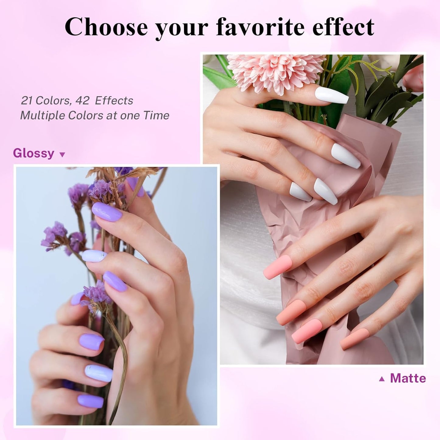 phoenixy 24 PCS Gel Nail Polish, Purple Colors Gel Nail Polish Set Nail Polish Set with Base Glossy Matte Top Coat Black Red Nail Kit Gifts for Women (PCB9028)