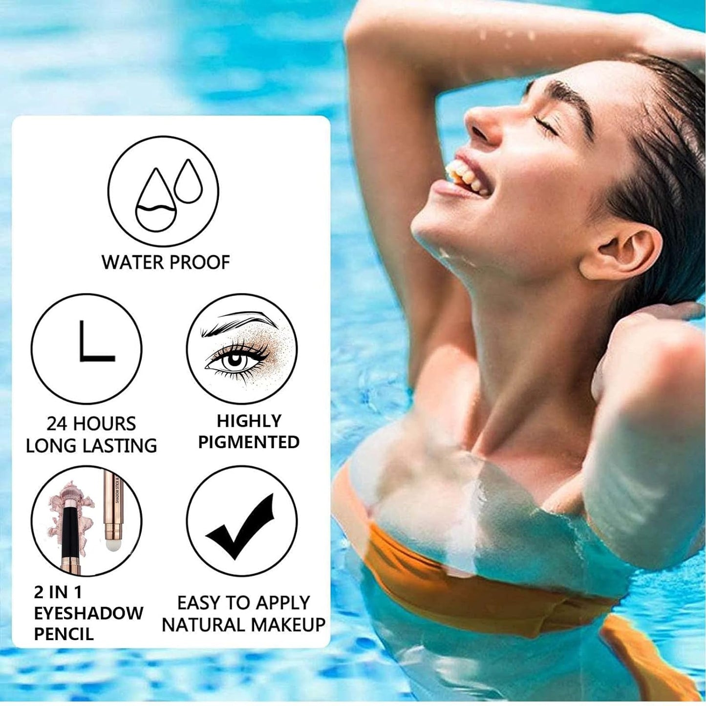 Orange Brown Eyeshadow Stick Makeup, Highlighter Matte Cream Eye Shadow Pencil, Waterproof Hypoallergenic Long Lasting Crayon, Glitter Primer Palette Shimmer Eyeliner Pen