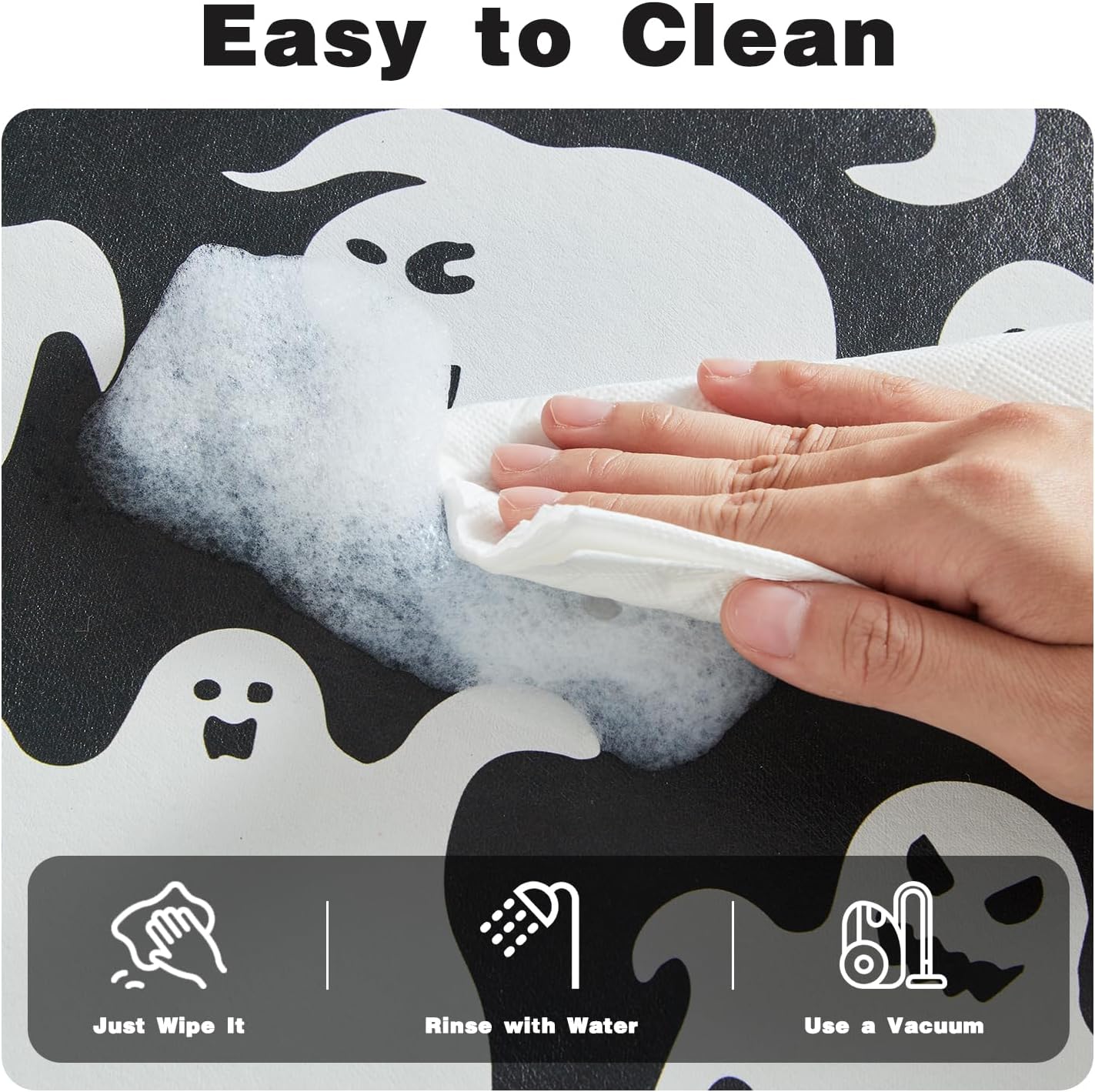 Halloween Bath Mat, Thin Halloween Bathroom Rug Non Slip Quick Dry Ghost Bath Mat Fits Under Door Thin Floor Mat Halloween Decor, 17''x30'', Spooky Ghosts Black