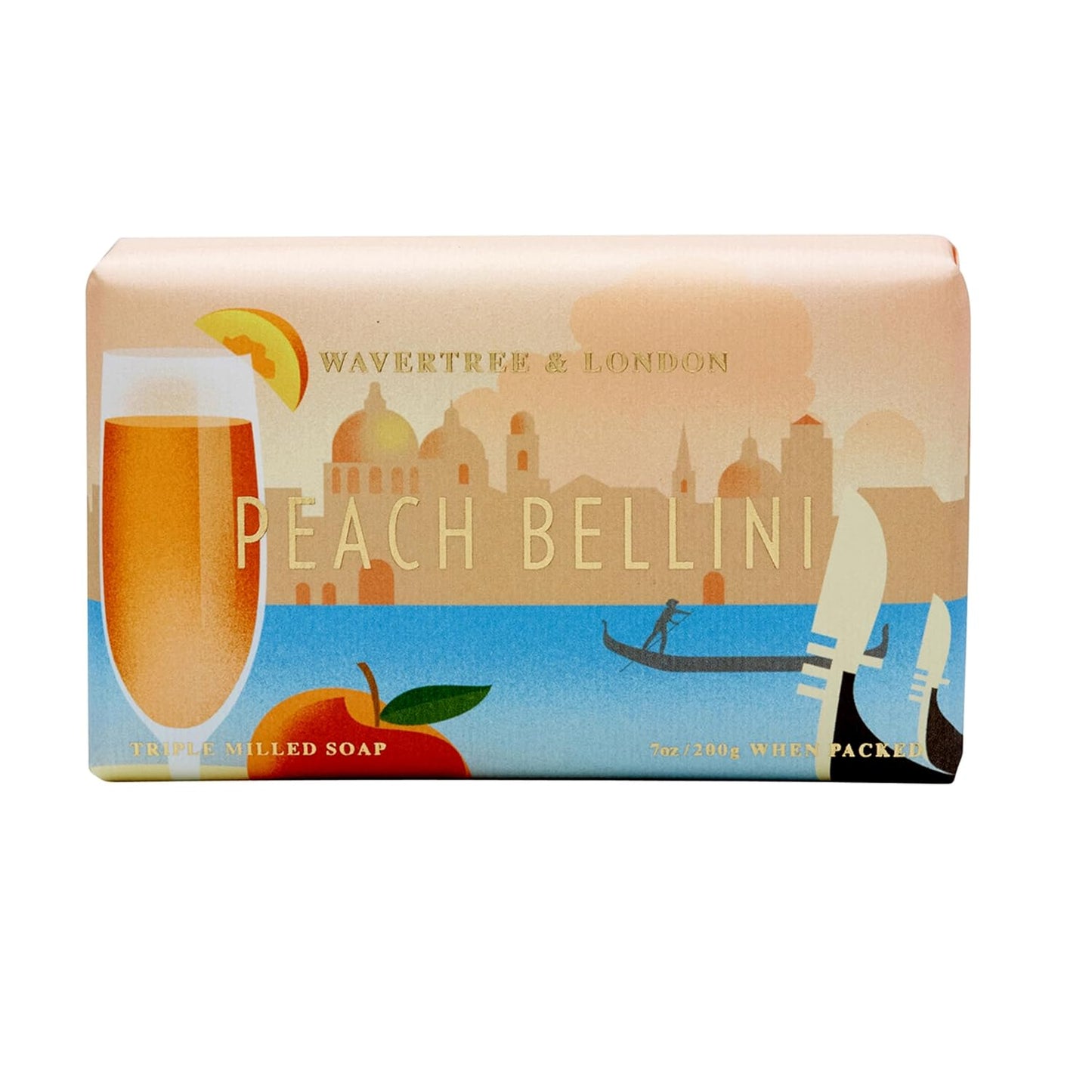 Wavertree & London Peach Bellini Scented Natural Soap Bar, 7oz Moisturizing French Triple Milled Soap Bar for Women & Men