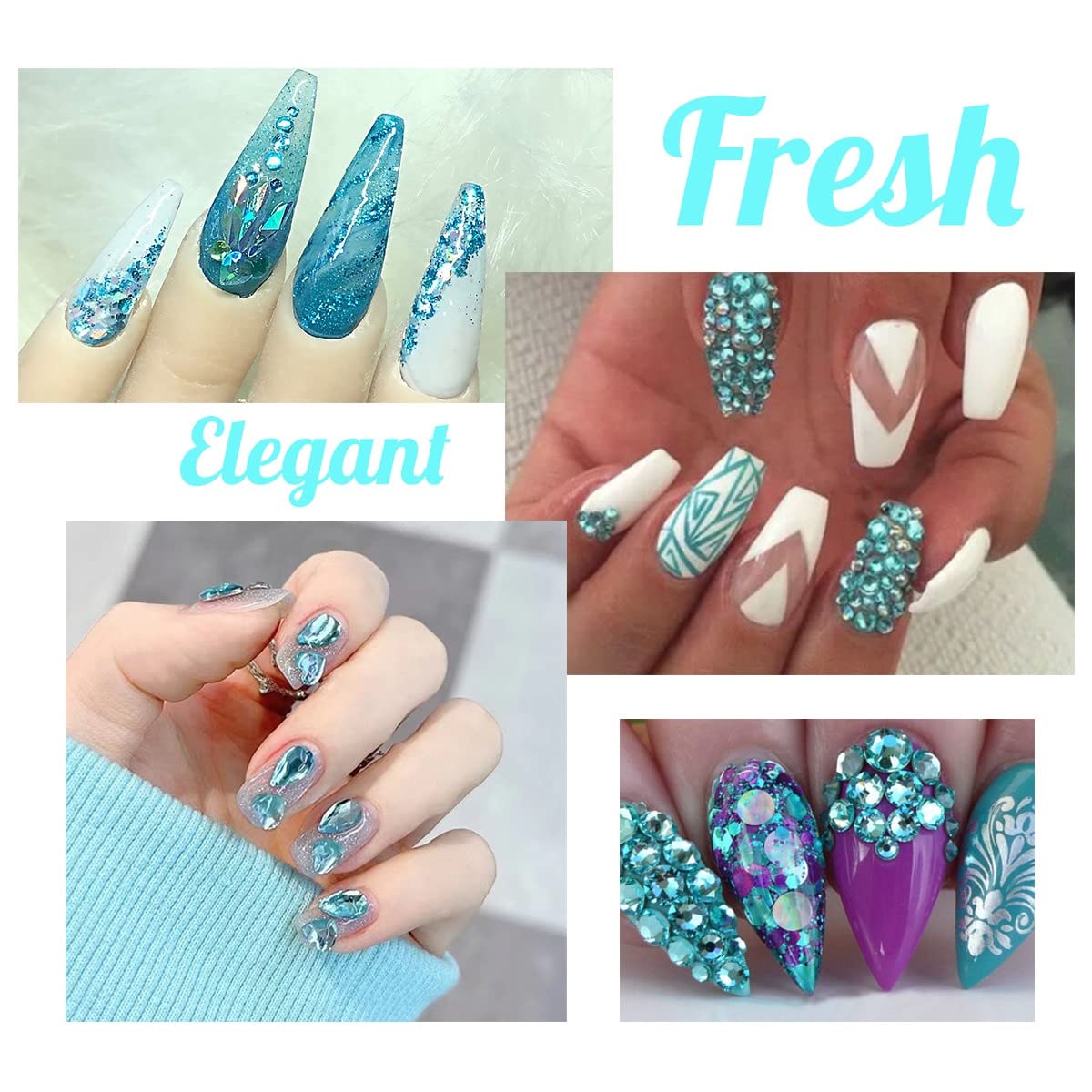 4080Pcs Aquamarine Nail Rhinestones Water Blue Stones for Nails Nail Charms K9 Glass Flatback Gems Lake Blue Round Diamonds jewels Crystals Charms Supplies for Nails Faces Eyes Makeup Crafts