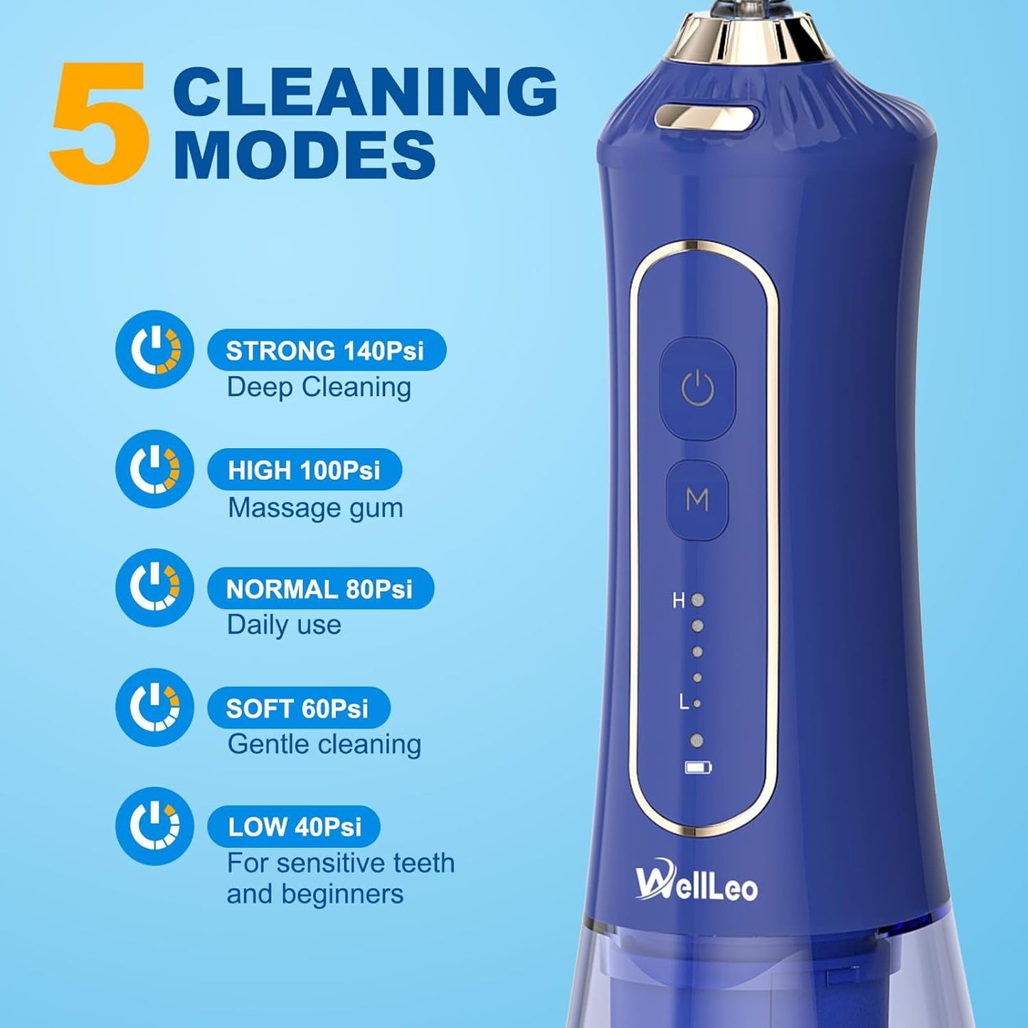 Water Flosser for Teeth, 300ML Cordless Oral Irrigator Rechargeable Dental Flosser Picks with 5 Modes 5 Jet Tips,IPX7 Waterproof Teeth Cleaner for Braces Gum Care, Home Travel Use