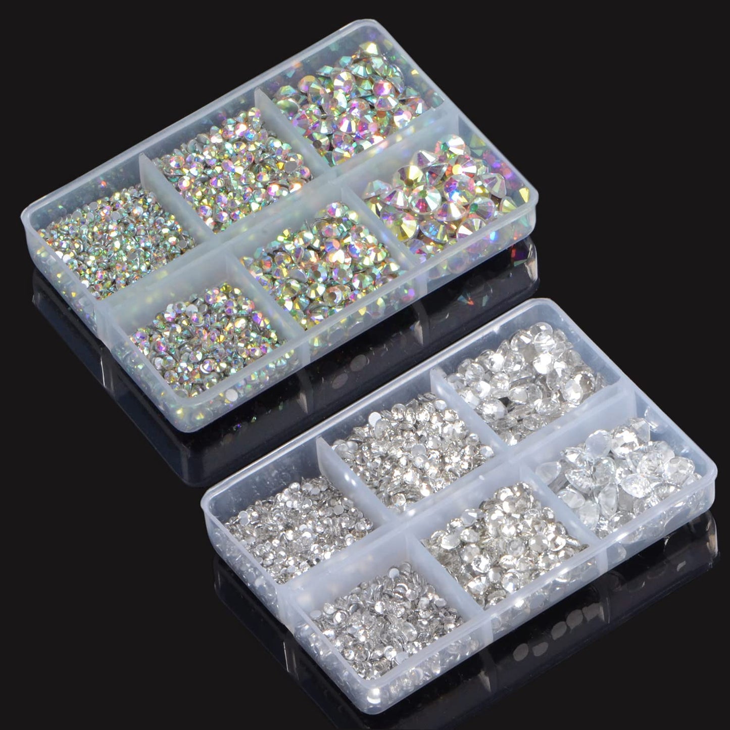 LPBeads 6000 Pieces Clear and Clear AB Non Hotfix Rhinestones 6 Sizes Round Crystal Glass Flat Back Rhinestones with Tweezers and Picking Pen for Nail Art Crafts Clothes Bags DIY