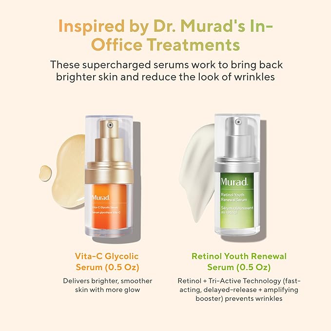 Murad AM/PM Super Serums - 2-Piece Trial Kit ($95 Value) - Retinol and Vitamin C Serum - Vita-C Glycolic Serum 0.5Fl Oz, Retinol Serum 0.5Fl Oz