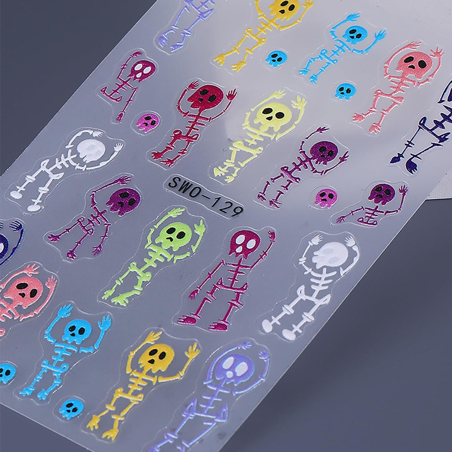 Halloween Skull Nail Stickers Cute 5D Nail Art Stickers 3PCS Self-Adhesive Colorful Embossed Skeleton Design Spooky Nails Manicure Accessories Holiday Nail Charms for Women Nail Decorations Nail Art