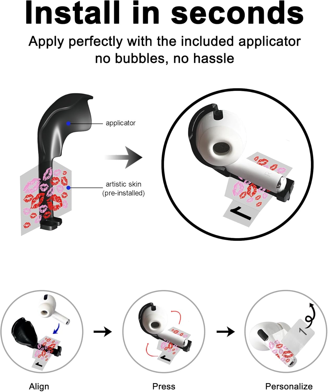 ROCKMAX for AirPods Pro 2 Skin Accessories, Fashion Girl Sticker Wrap for AirPods, Unique Gifts for Women and Girls, Customized Tattoos Compatible to AirPods Pro 2nd Generation Case Cover