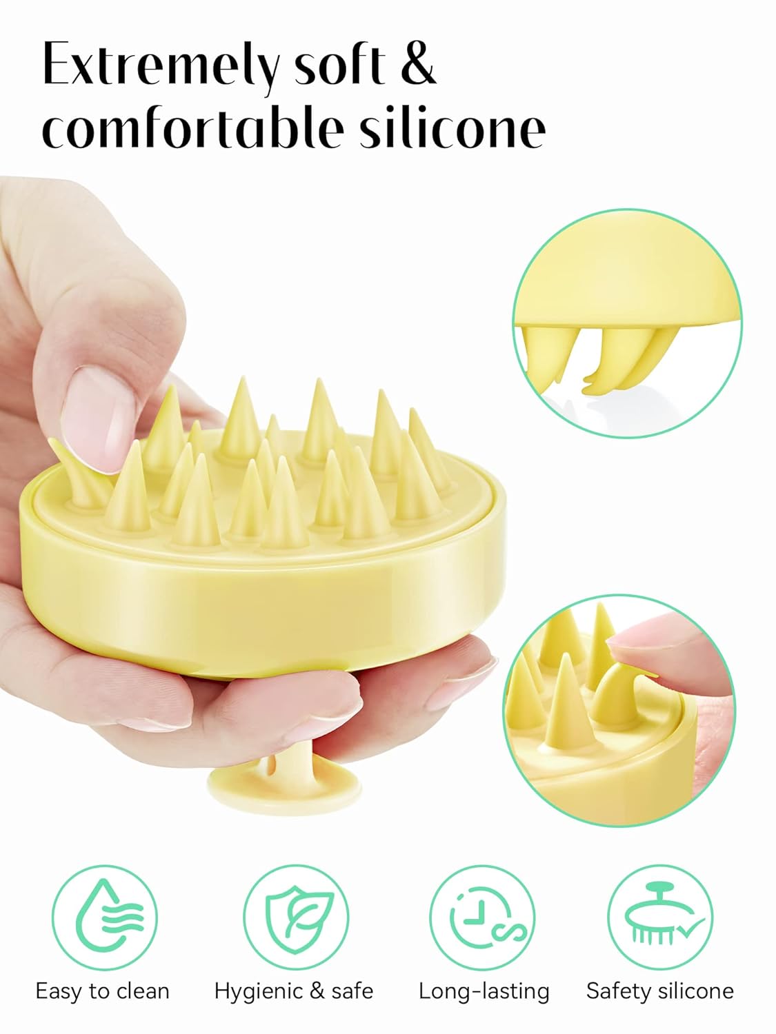 HEETA Scalp Massager with Soft Silicone Bristles - Promotes Hair Growth, Exfoliates Scalp, Removes Dandruff, and Enhances Shampoo Cleansing, Yellow