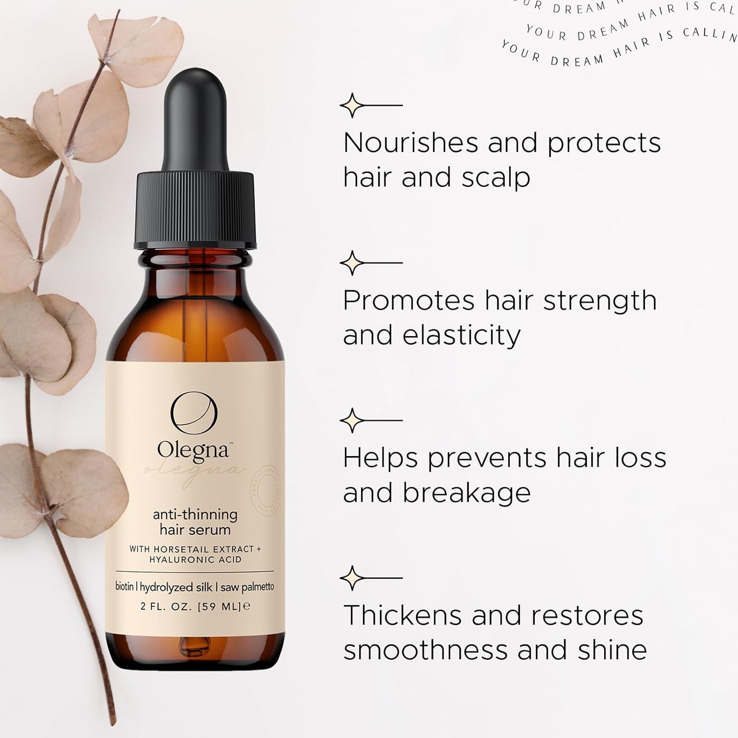 Olegna Biotin Hair Growth Oil for Women - Hair Serum for Frizzy and Damaged Hair - Prevents Hair Loss & Breakage - With Vitamin D & E + Hyaluronic Acid - 2oz