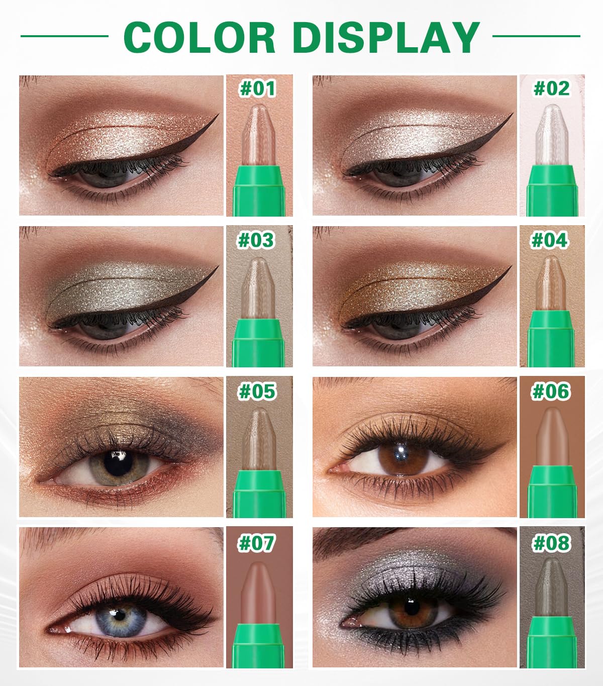 8PCS Eye Shadow Sticks,Shimmer Cream Eyeshadow Stick Set,Eye Brightener Stick,Lightweight Smooth Eye Shadow for Older Women,Teenagers,Middle-aged,Sombras Para Ojos,Eyeshadow Makeup