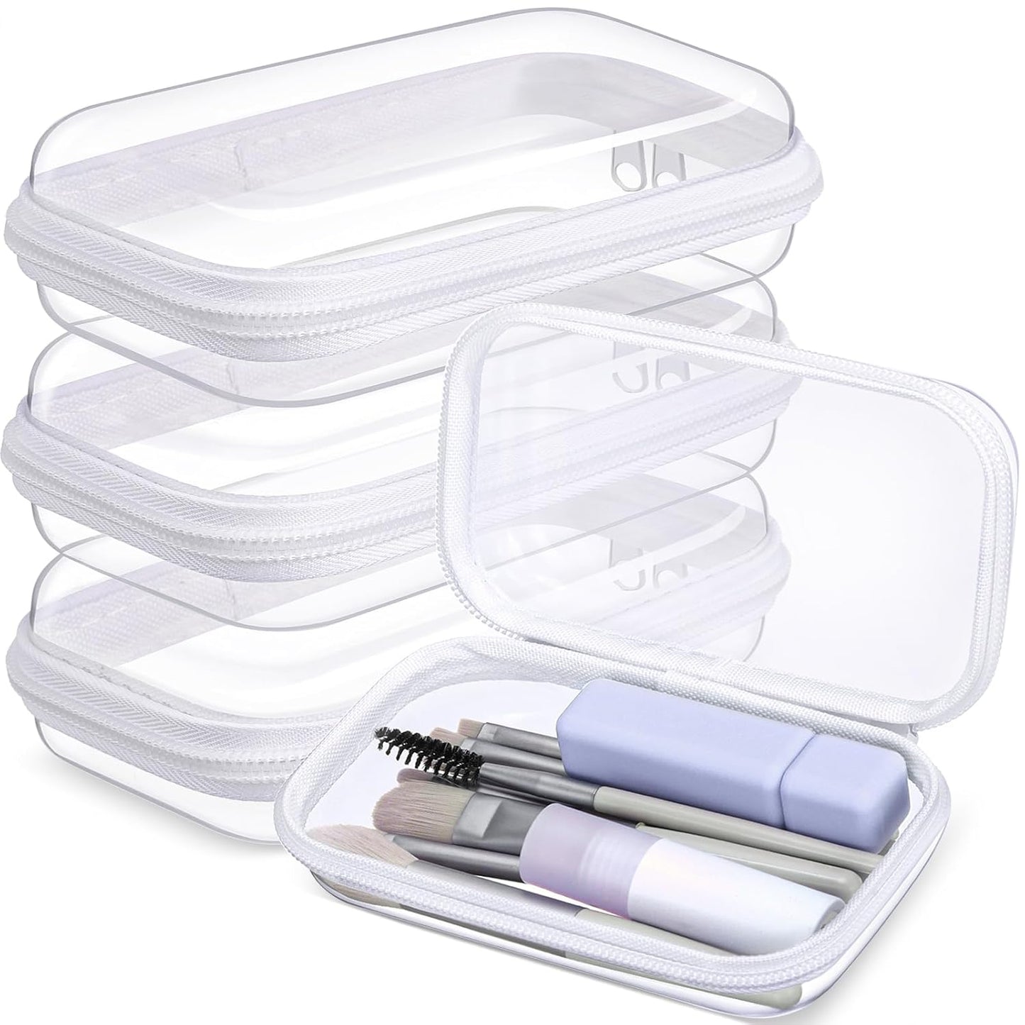 Hoolerry 3 Pcs Clear Hard Zipper Case Plastic Pouch Transparent Hard Case Clear Makeup Bag Portable Travel Organizer Bin for Cosmetics, Building Blocks, Puzzles(White,S)