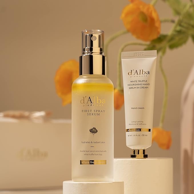 d'Alba All About Korean Skin Care, Gift Set for White Truffle First Spray Serum & Nourishing Hand Cream, Perfect for Mothers Day Gift