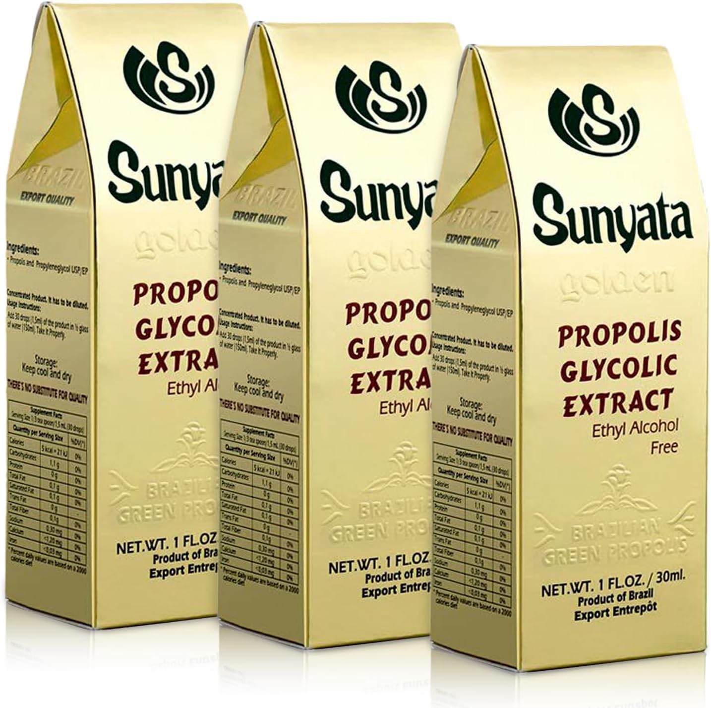 Sunyata Brazilian Green Bee Propolis Liquid Extract – No Alcohol, Natural Immune Support & Antioxidant, 30ML (3 Pack)