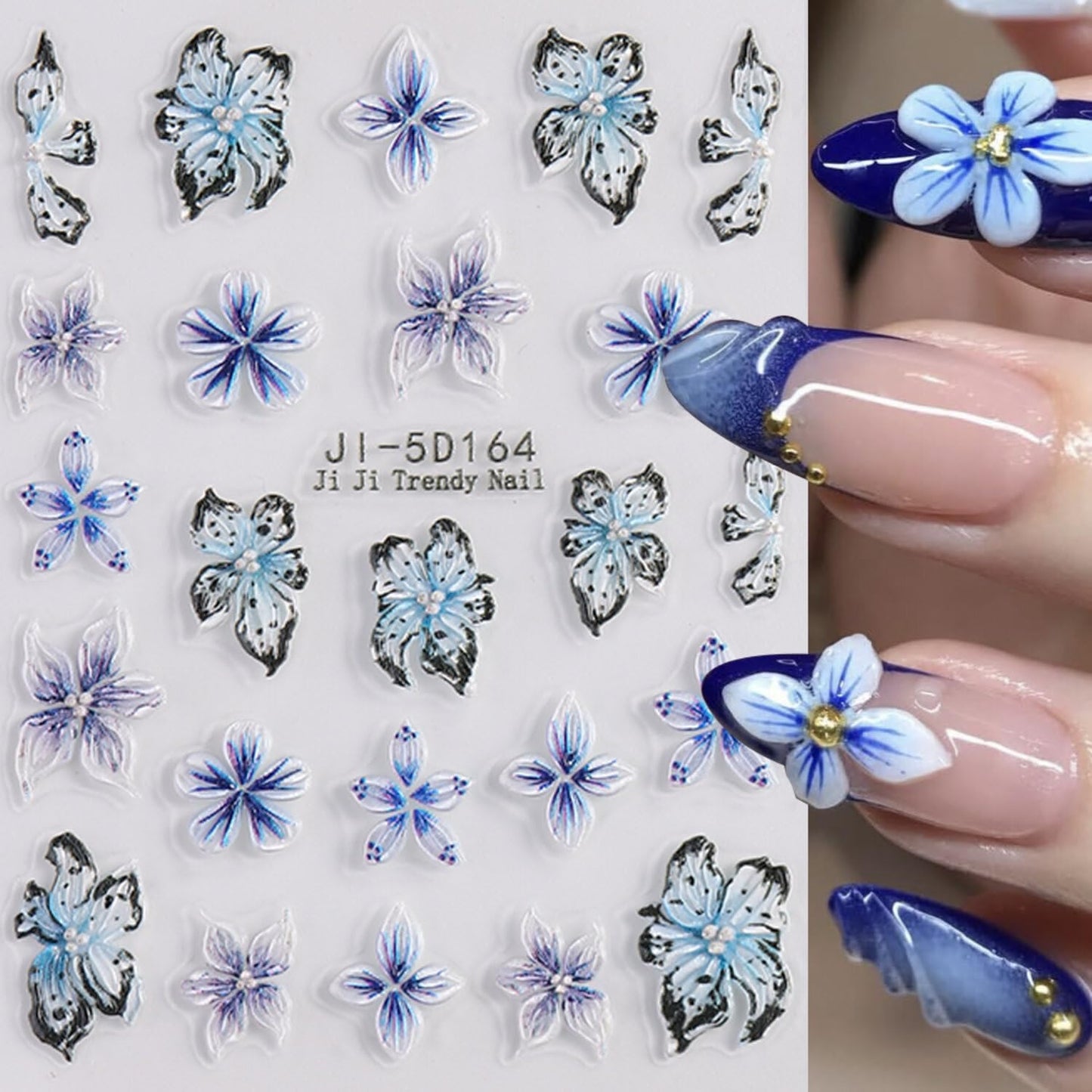 Stickers para Uñas Nail Stickers Self-Adhesive Sticker Red Blue 3D Wild Flower Calcomanías para Uñas Floral Art Design Accessories Hight Quality 3 Sheets