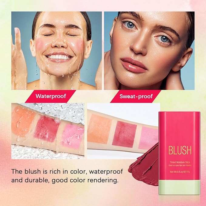 Blush Stick, Cream Blush Stick for Cheeks & Lips, Blendable Long-Lasting Multi-Use Contour Stick & Highlighter Makeup (#3 CORAL ORANGE)