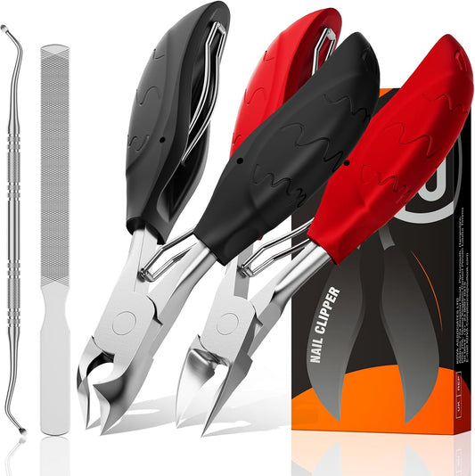 Toenail Clippers for Seniors Thick Toenails | 4-PCS Ergonomic Long Handle Non-Slip Soft grip Toe Nail Clippers Set for thick toenails | Premium Steel Heavy Duty Super Sharp Fingernail Clippers for Men