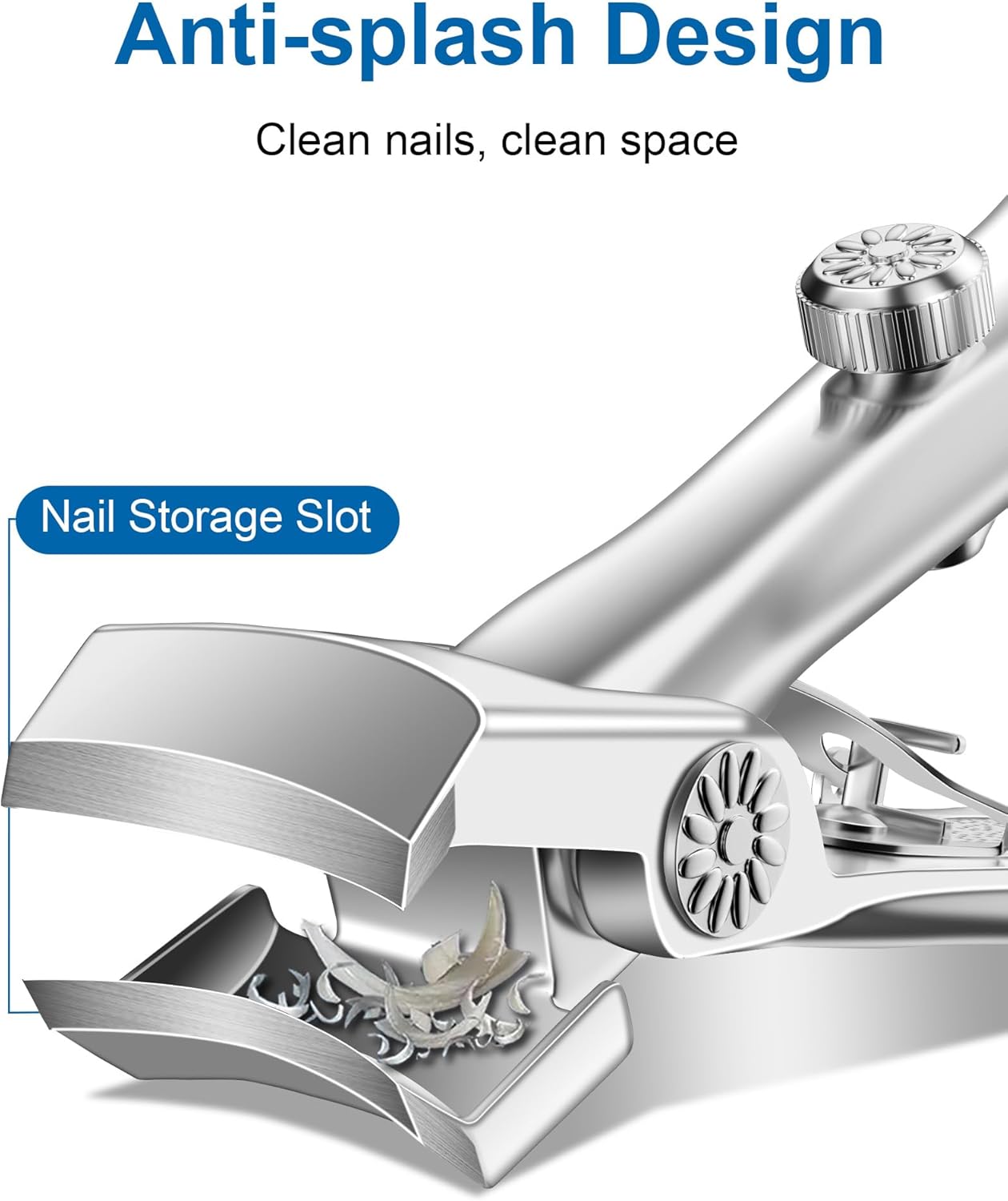 Nail Clippers for Men Thick Nails - Heavy Duty Large 17MM Wide Mouth Fingernail and Toenail Clippers with Catcher for Seniors & Adults (Silver)