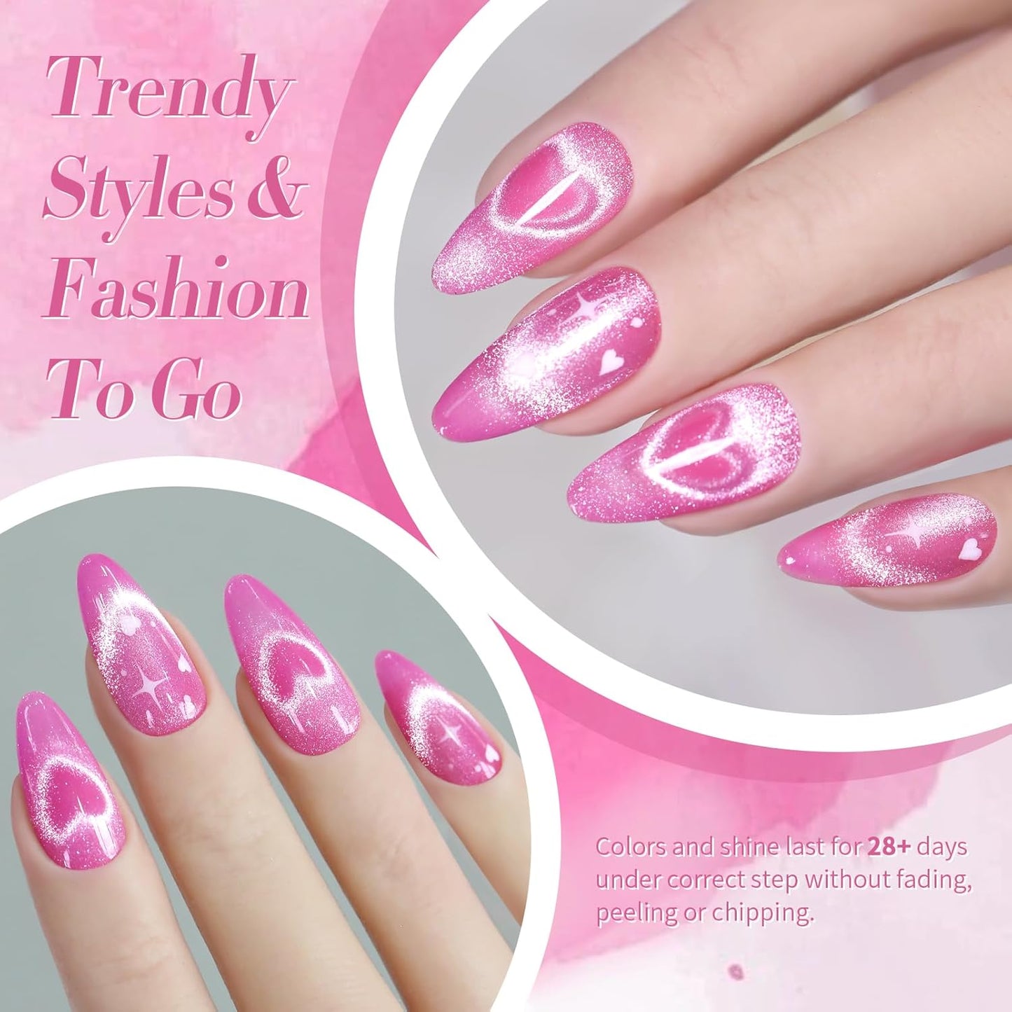 Born Pretty Cat Magnetic Eye Gel Nail Polish,Pink Glitter Cat Magnetic Gel Nail Polish Love Letter Magnetic Nail Polish for Nail Art Manicure Salon DIY at Home 15ML