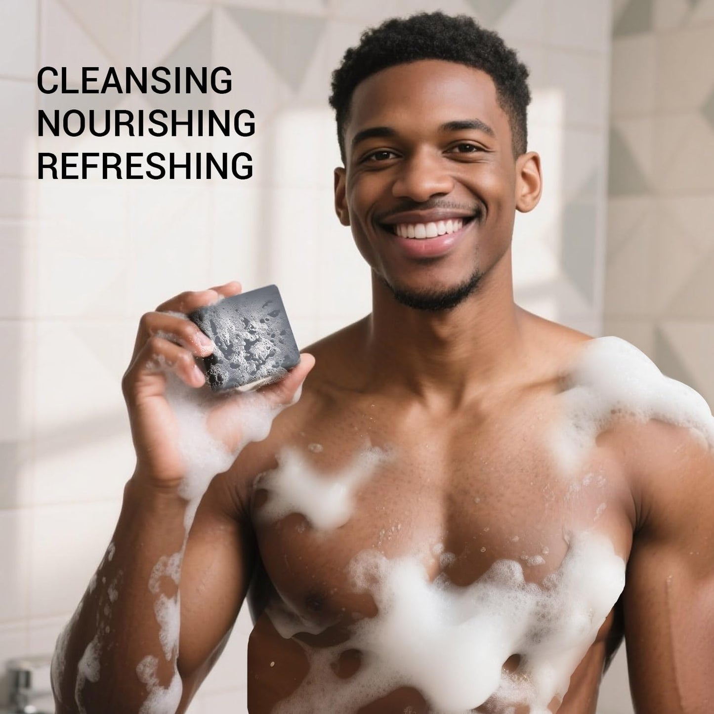 Rinse & Robust Mens Charcoal Soap Bar Set, 4Pcs Natural Handmade Bar Soap with Sea Salt, Peppermint, Shea Butter & Activated Carbon, Ocean Scent Deep Cleansing Soap | 5.3 oz of 4 Bars