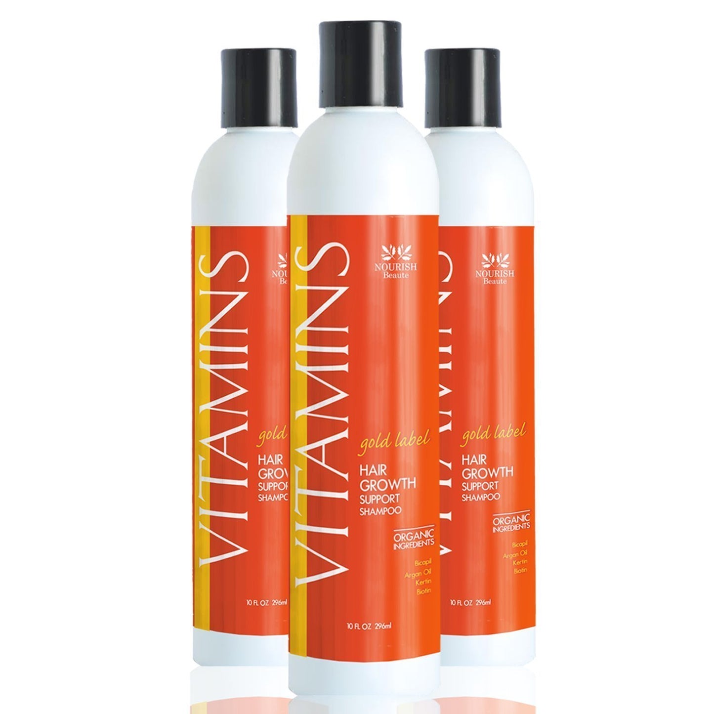 Nourish Beaute Vitamins Natural Shampoo for Hair Growth and Hair Loss for Hair Regrowth,Volume and Thickening with Biotin,DHT Blockers, No Sulfate, For Men and Women, Premium Gold Label, 3 Pk