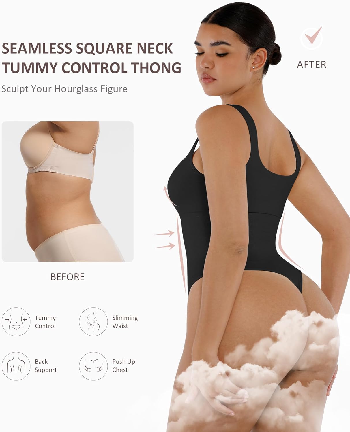FeelinGirl Bodysuits for Women Seamless Square Neck Tummy Control Compression Thong Shapewear Bodysuit Tank Tops Bodysuit