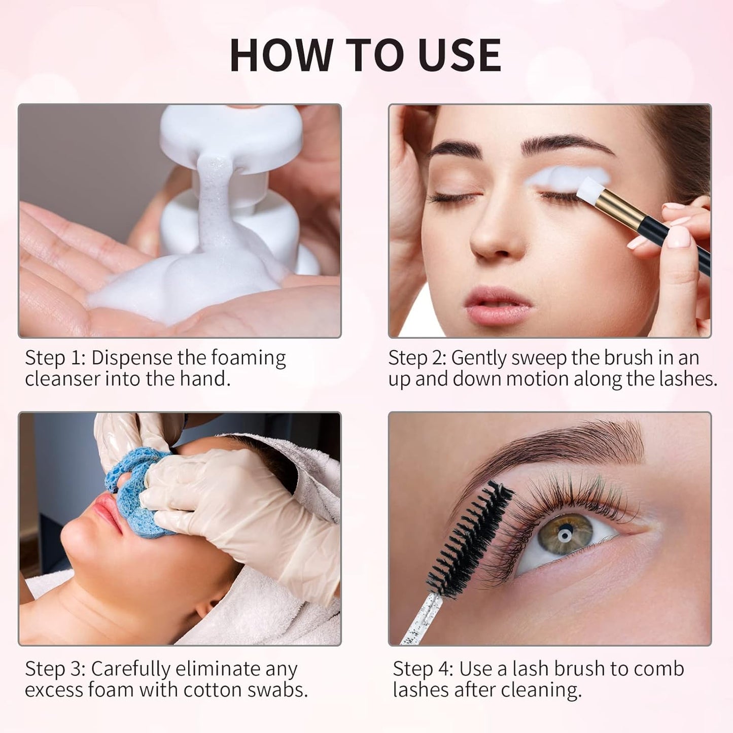 50 Pcs Lash Shampoo Bottle Brushes Set 10 Empty Foam Pump Dispensers 10 Label Stickers 10 Mascara Wands and Tubes 10 Cleansing Brush 10 Bag for Eyelash Extensions Aftercare(Black)