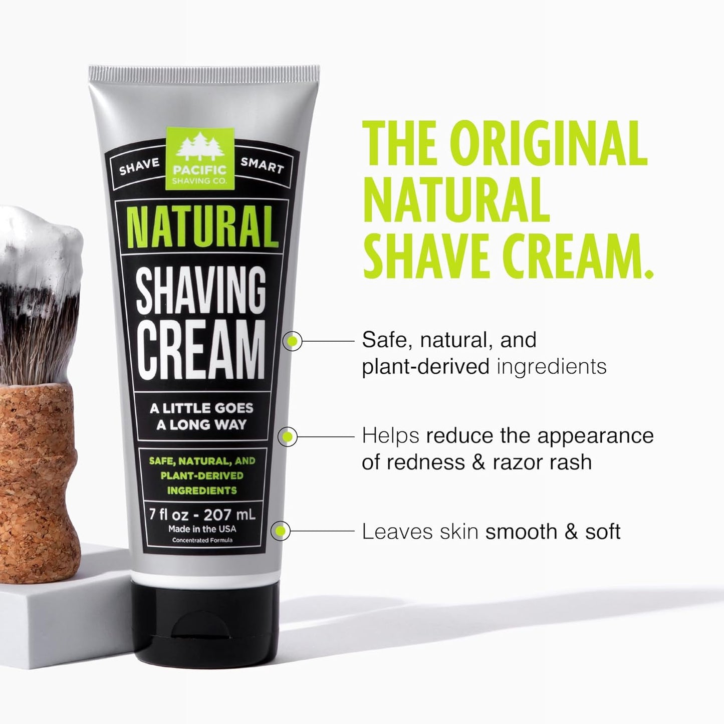 Pacific Shaving Company Natural Shaving Cream - Shea Butter + Vitamin E Shave Cream for Hydrated Sensitive Skin - Clean Formula for a Smooth, Anti-Redness + Irritation-Free Shave Cream (7 Oz, 2 Pack)