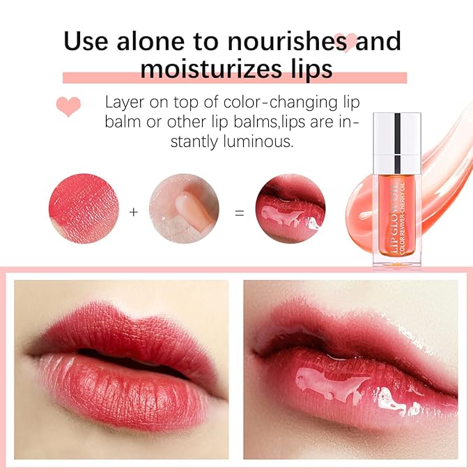 Hydrating Lip Glow Oil, Plumping Watery Lip Gloss, Refreshing Moisturizing Lip Oil Tinted Lip Balm, Lasting Nourishing Revitalizing Lip Tint Lip Care (07# Raspberry Red)