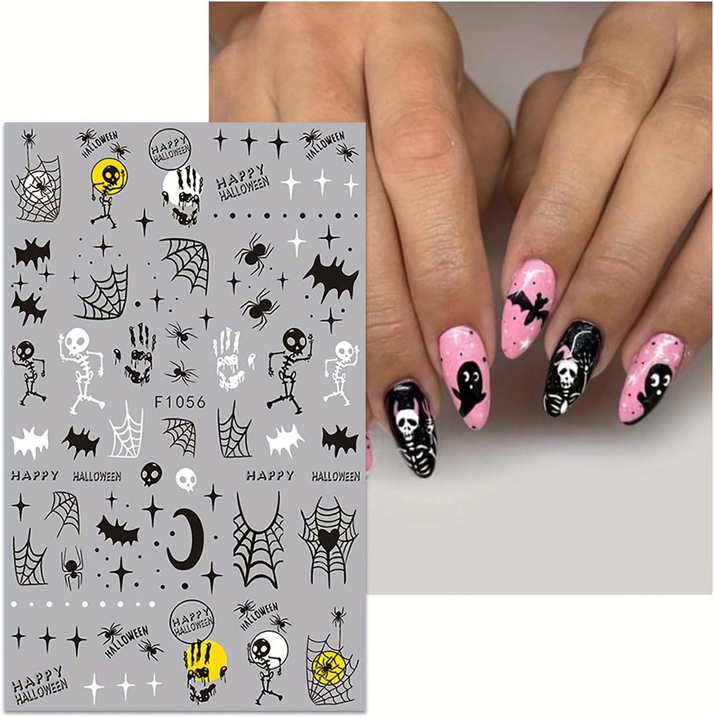Halloween Nail Art Stickers 5 Sheets Cute Ghost Pumpkin 3D Self-Adhesive Nail Decals Spider Web Blood Flame Designs Manicure Art Fall Thanksgiving Nail Supplies for Women DIY Nail Decorations