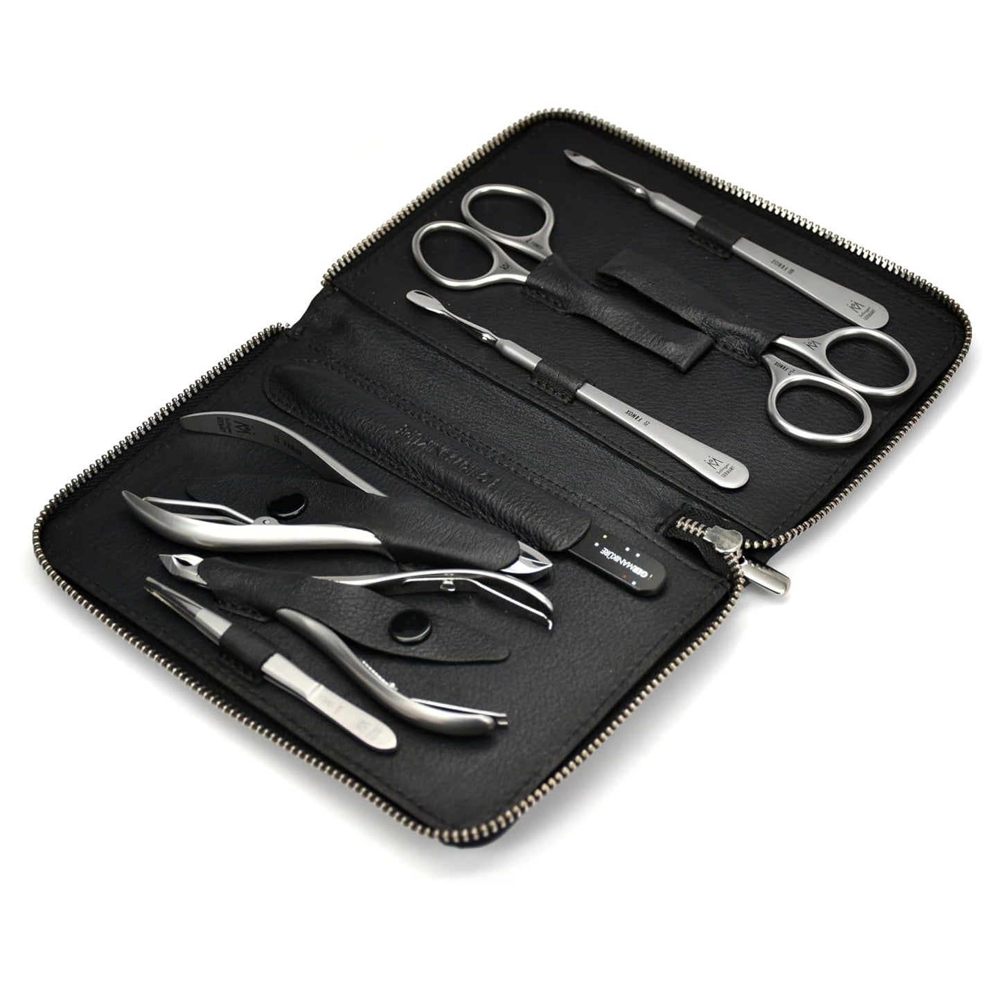 GERMANIKURE 8pc Manicure Set in Leather Case - FINOX Stainless steel tools handmade in Solingen Germany – Professional Nail and Cuticle Care
