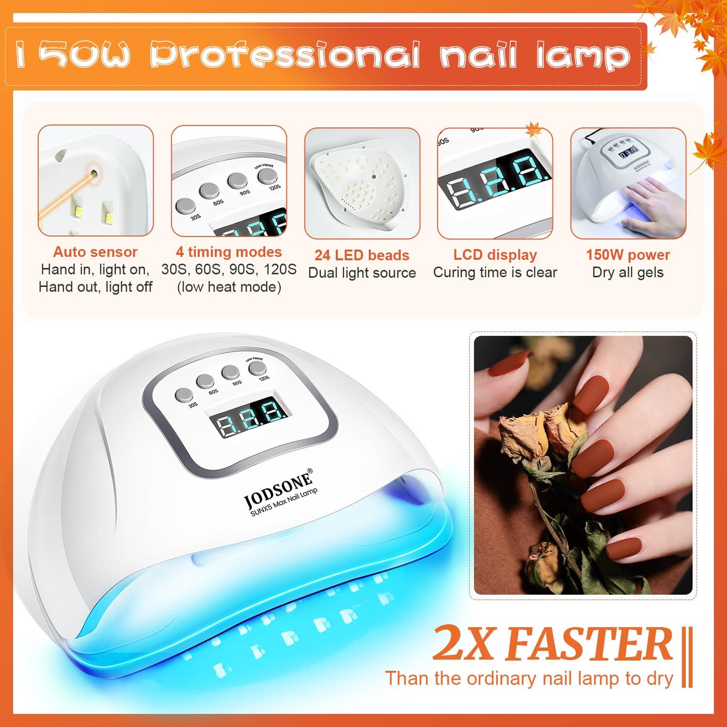 JODSONE 36 Pcs Gel Nail Polish Kit with U V Light of 32 Color Gel Polish Nail Collections Base and Top Glitter Coat Manicure Tools