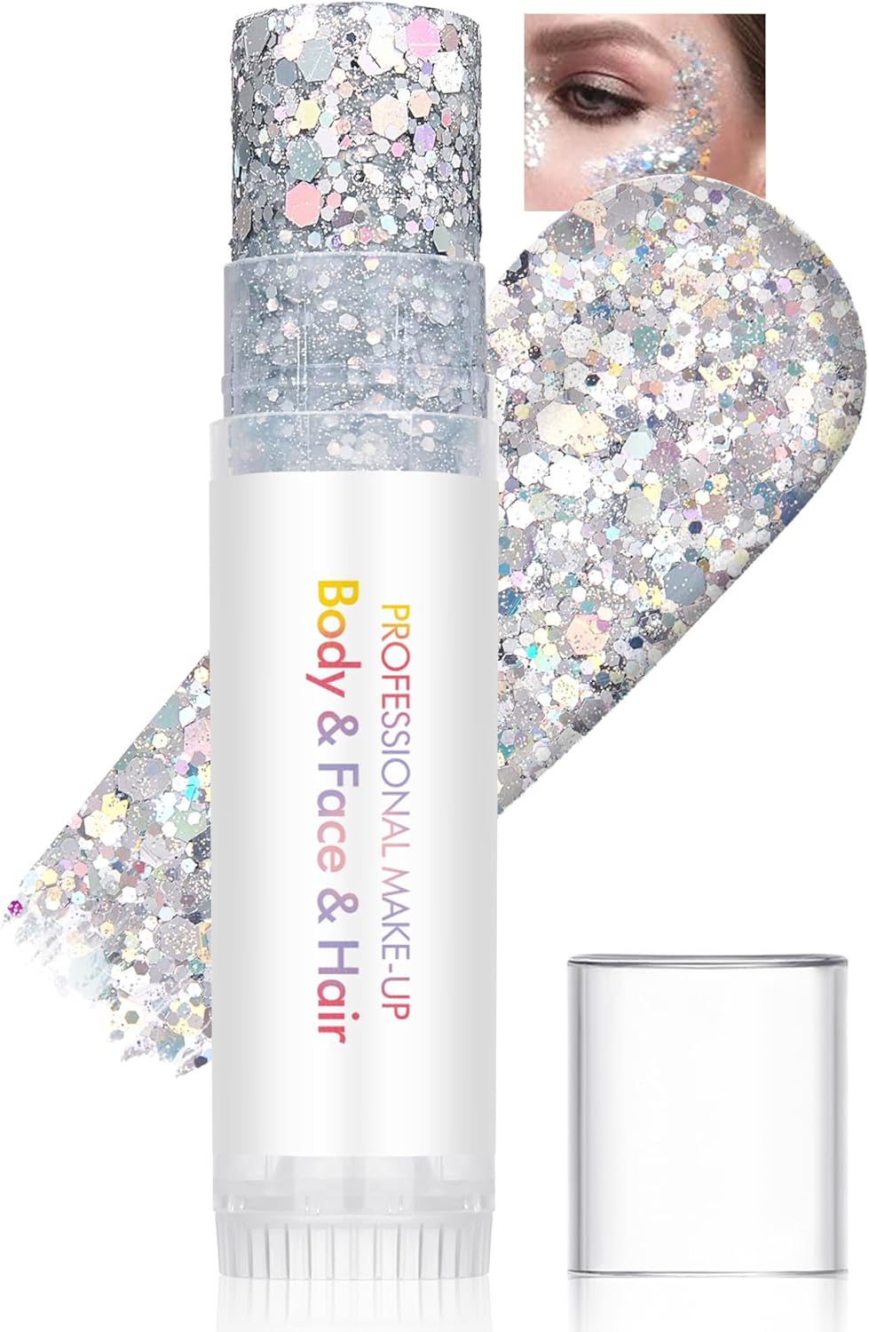 Body Glitter Stick, Waterproof Long Lasting Sparkling Face Shimmer Makeup, Singer Concerts Disco Music Halloween Festival Rave Accessories, Holographic Chunky Sequins Hair Stick,Gift for Women girl-01