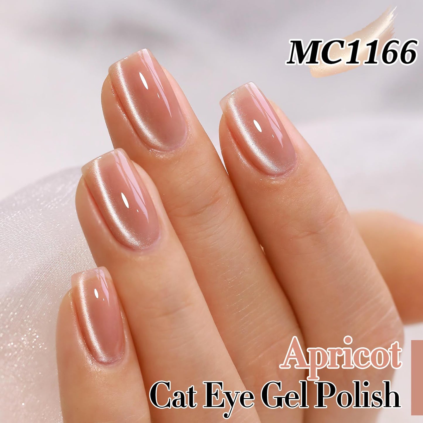 Double Rhythm 0.5 Oz Cat Eye Gel Polish with Magnet Same Color Same Bottle Holographic Glitter Shimmer Translucent Color Salon 15 ML Magnetic Nail Art (Apricot Nude-MC1166)