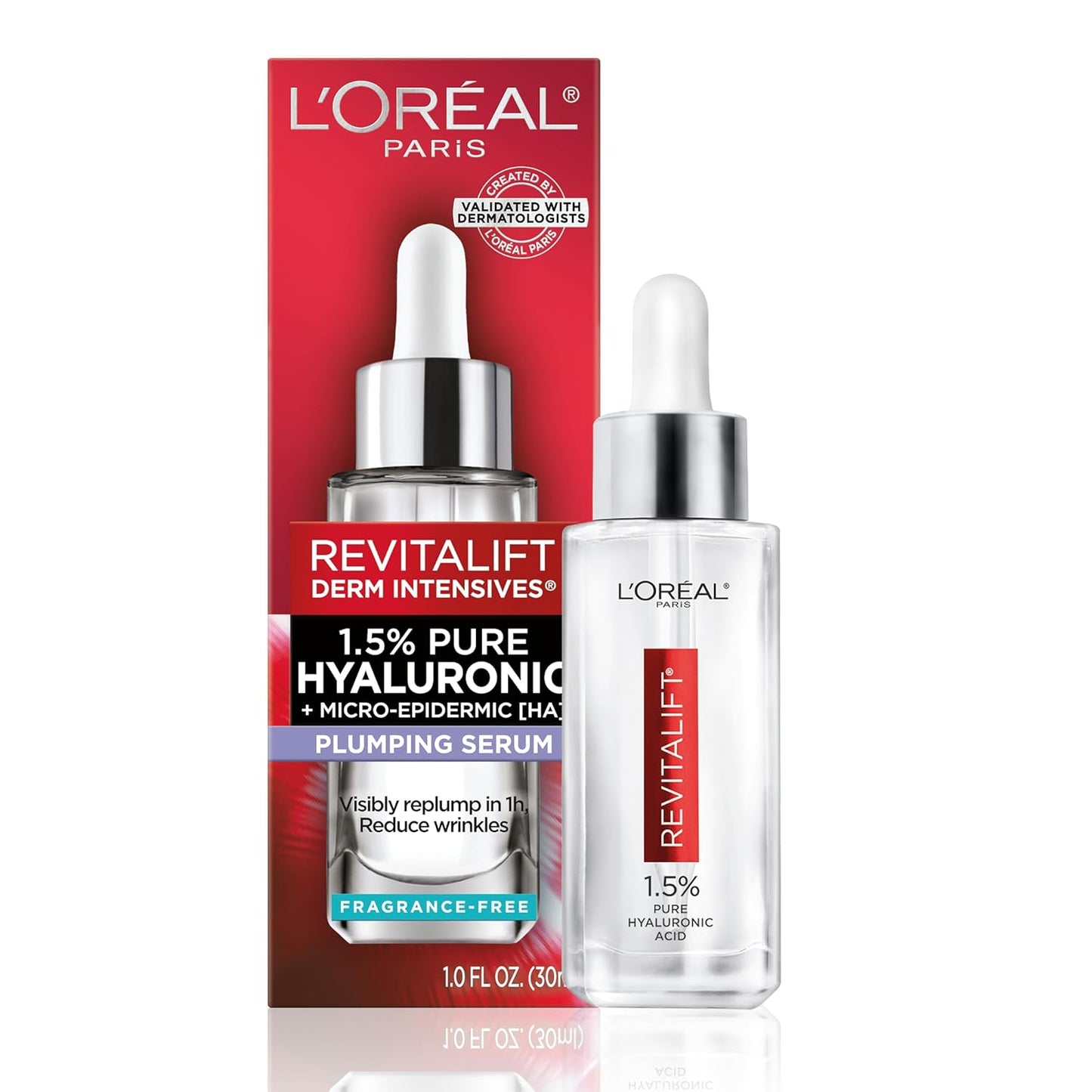 L'Oreal Paris Revitalift 1.5% Pure Hyaluronic Acid Serum for Face, Anti Aging Serum to Hydrate Skin & Reduce Wrinkles, Fragrance Free Skin Care for All Skin Types, 1 Oz
