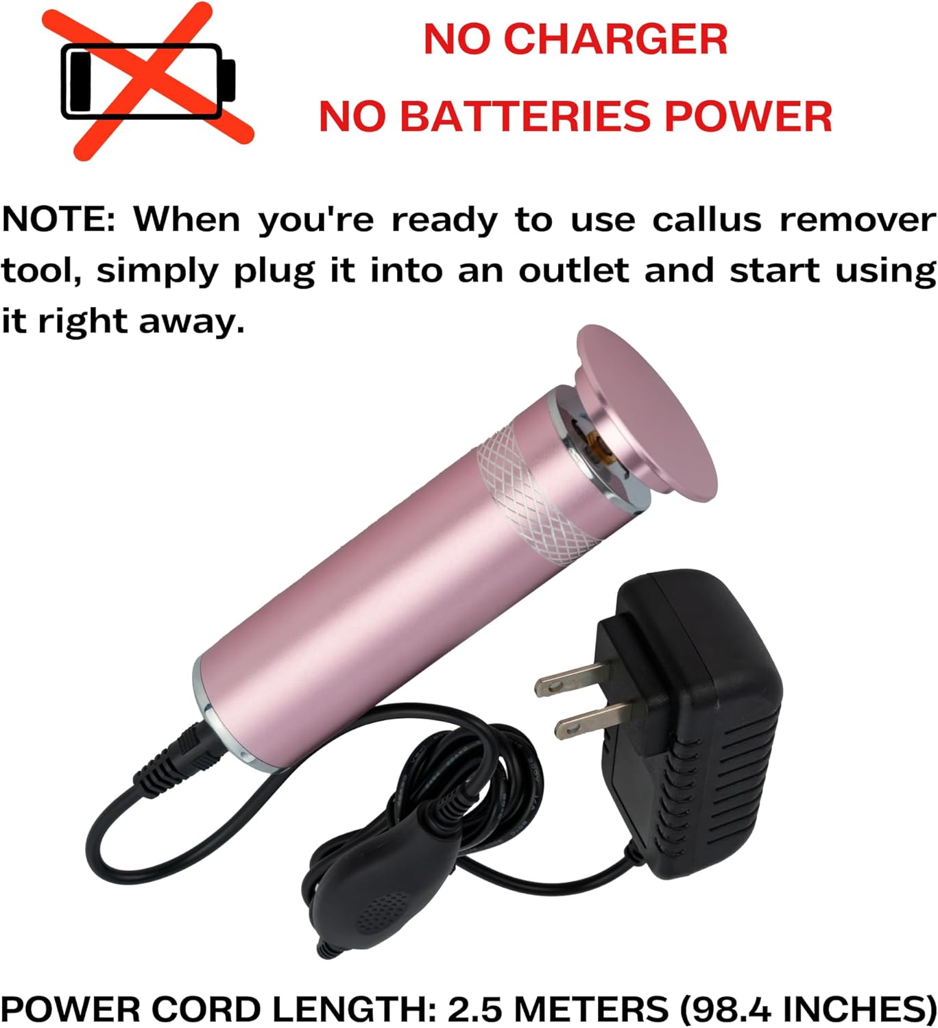 High Power Electric Foot Callus Remover, 2025 Upgrade with 100-inch Extra-Long Cord and 60 Replaceable Sandpaper Discs, Electric Foot File for Cracked Heels and Dead Skin, Rose Pink