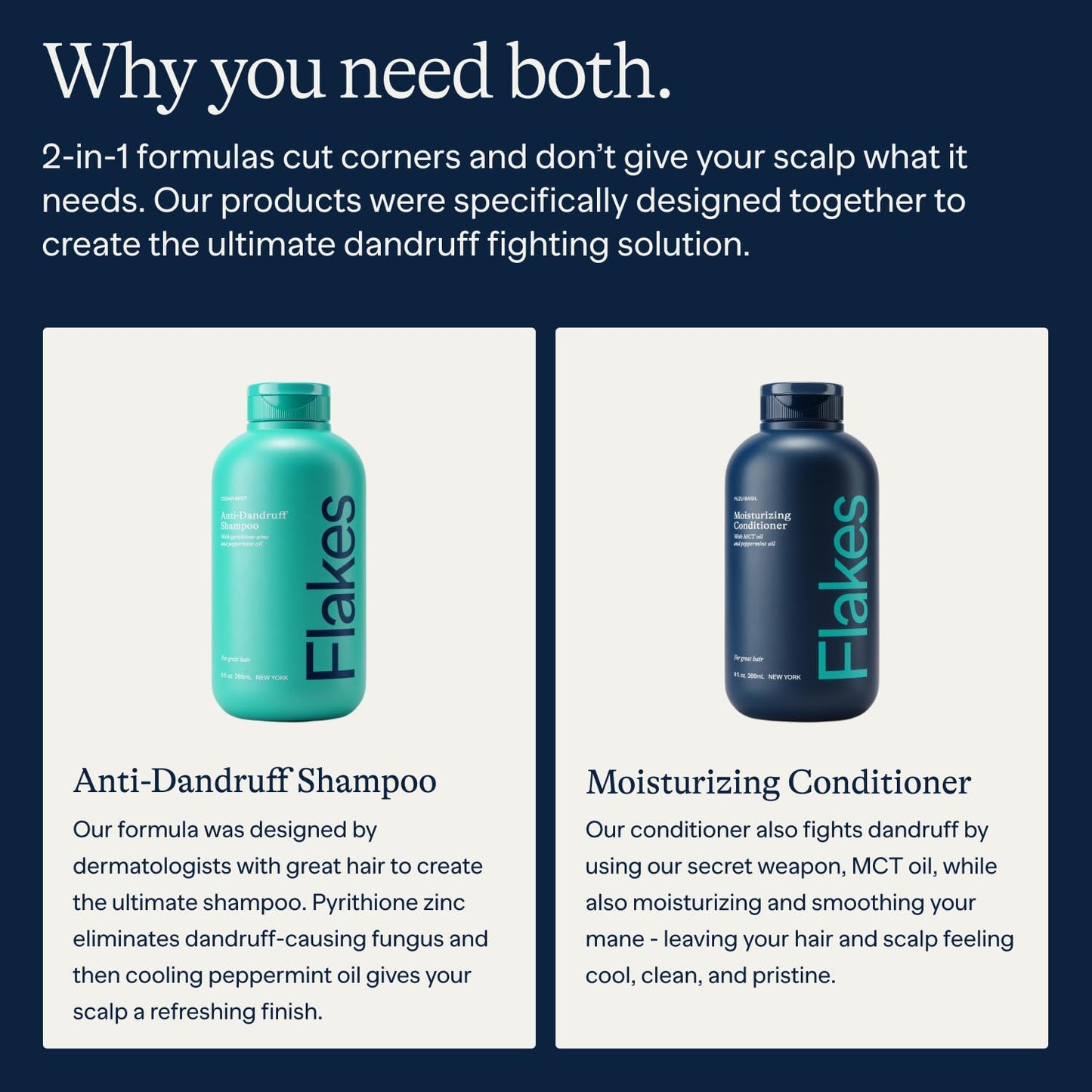 Flakes Anti Dandruff Shampoo and Conditioner Set for Men with Scalp Massager | Dry, Flaky, & Itchy Scalp Shampoo | Sulfate and Paraben Free | Hydrating Shampoo & Moisturizing Conditioner | 9 fl oz