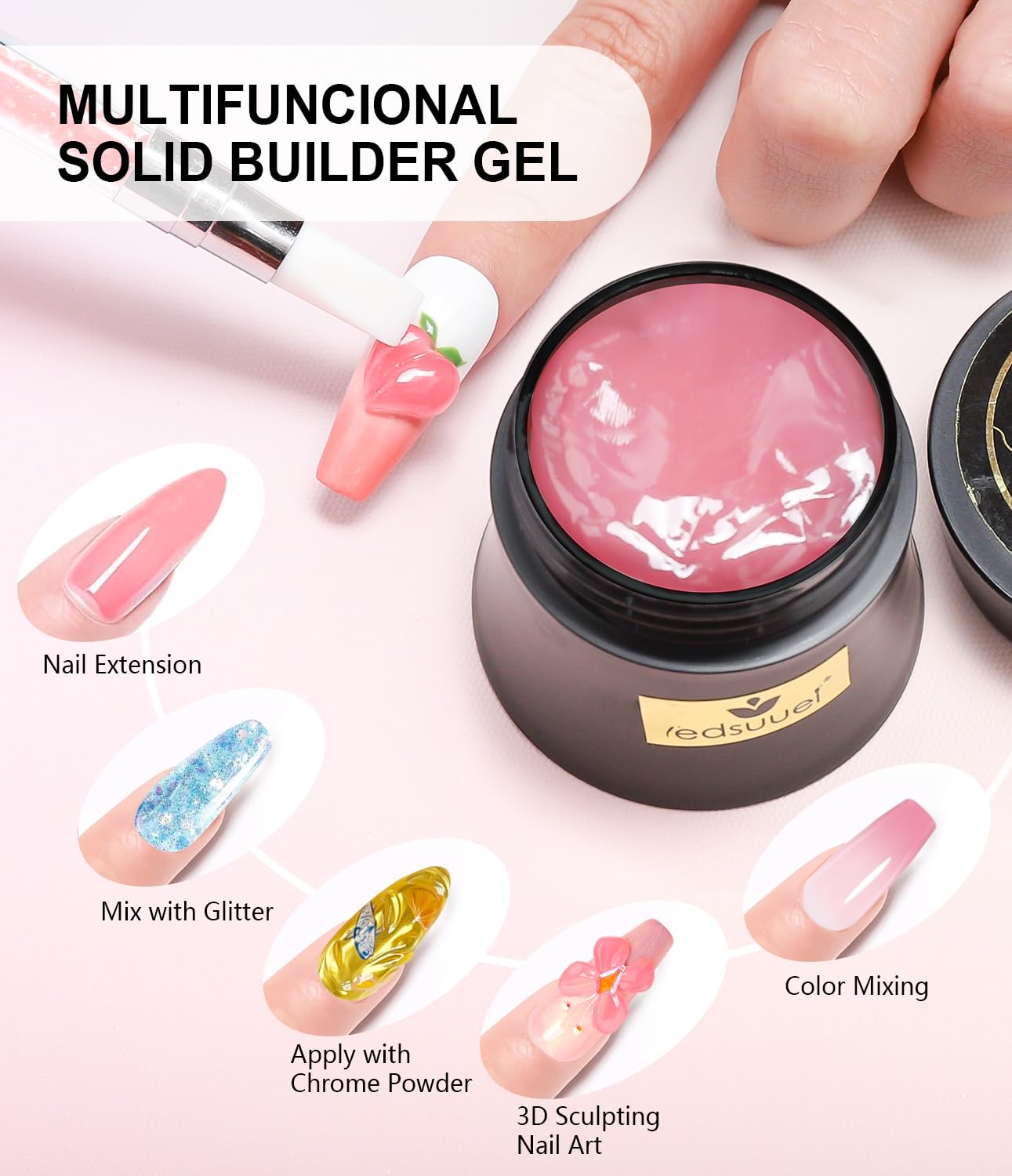 Solid Builder Gel for Nails LEDSUUEI - 2 Color Nude Pink 3D Nail Gel Sculpting Non-Sticky Hand Carving Glue Extension for Manicure Salon Home Decoration DIY 20g