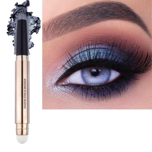 2 in 1 eyeshadow stick and Sponge Makeup Brush, Smooth Cream Shimmer Shadow Pencil Long Lasting Waterproof Eye Shadow Highlighter Stick Makeup , HypoallergenicHighlighter Multi-Dimensional eyes Look