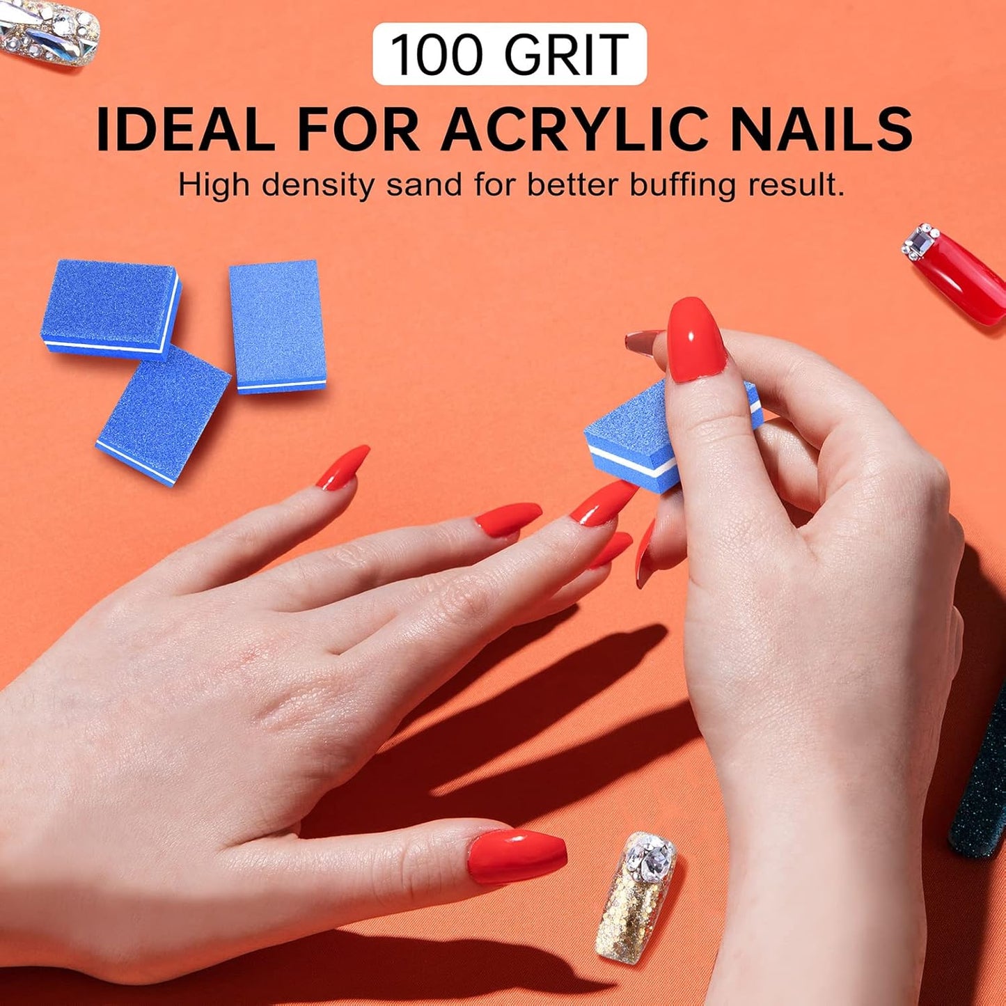 Mini Nail Buffer Blocks, 100/180 Grit Sponge Buffing Sanding Block File Manicure Tools Bulk 50Pcs (Blue)